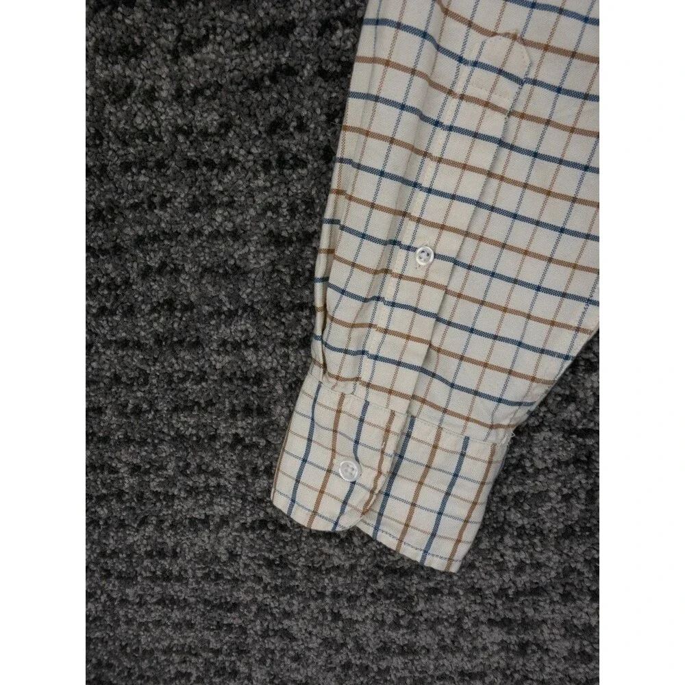 J Crew Shirt Mens Medium Ivory Check Plaid Flex Oxford Long Sleeve Casual Preppy
